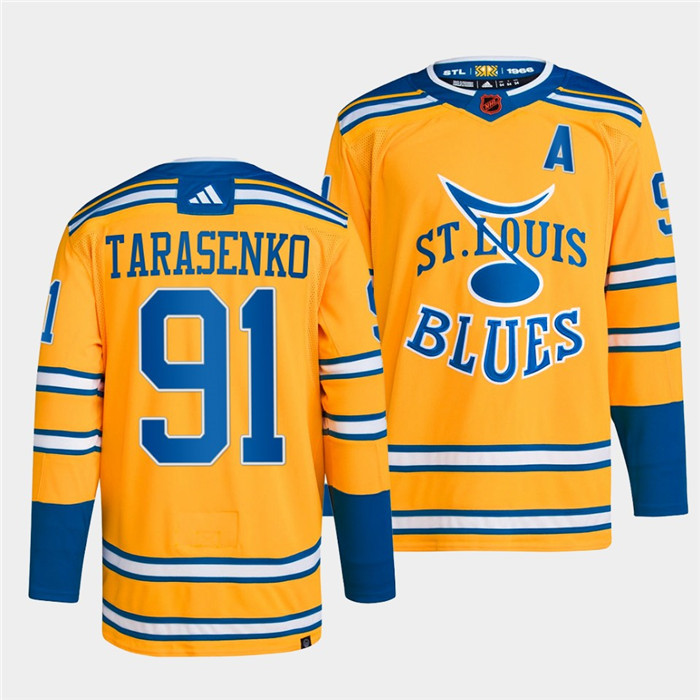 Men's St. Louis Blues #91 Vladimir Tarasenko Yellow 2022-23 Reverse Retro Stitched Jersey